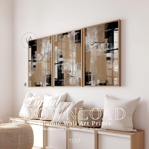Digitaler Download, 3er Set Beige Schwarz SubhanAllah Alhamdulillah & AllahuAkbar Arabische Kalligraphie Islamische Abstrakte Wand Kunst Printable D115