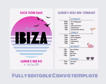 Hen Do Ibiza Trip Itinerary Canva Template, Bachelorette Party Planner, Girls' Weekend Schedule, Hen Party Invitation, Digital Download