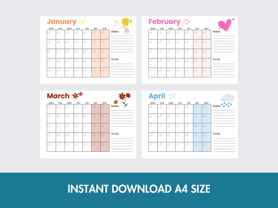 Printable Blank Calendar Fillable Planner Monthly Organiser Digital Printable Blank Calendar Fillable Planner Monthly Organiser Digital