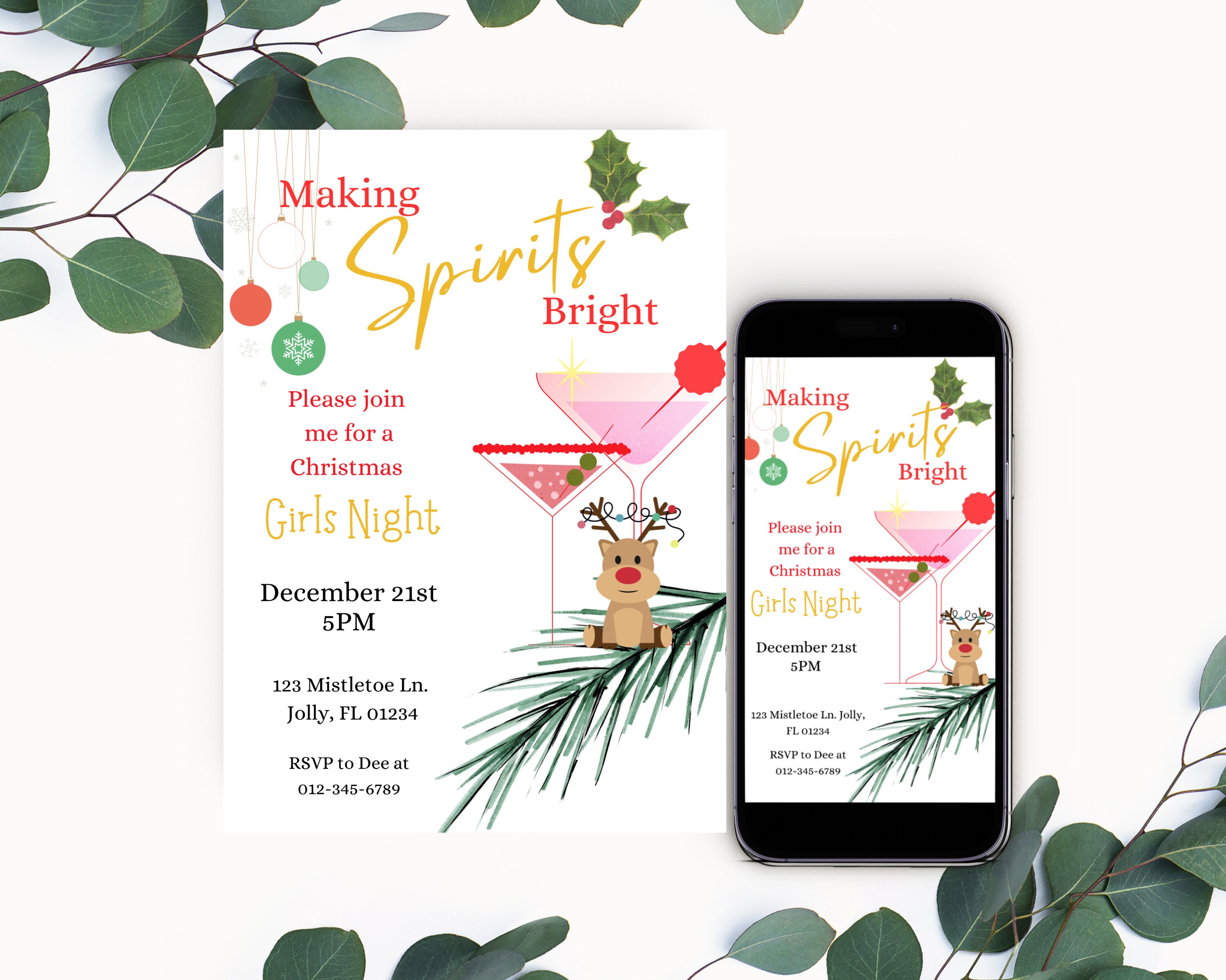 Editable Holiday Girls Night Invitation Customizable Invite - Etsy