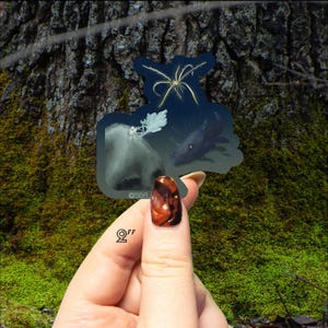 May include: A sticker featuring an underwater scene with a dark blue background. The sticker depicts a starfish, a fish, and a white creature. The sticker is approximately 2 inches in size. The sticker has the text "@sea."
