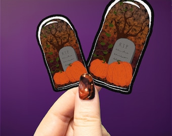 Halloween Graveyard Terrarium Sticker, Original Artwork, Pumpkin Sheet Ghosts