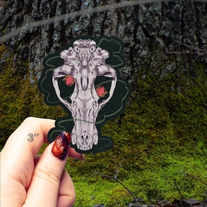 Wolfschedelillustratie, Halloween-sticker, origineel kunstwerk