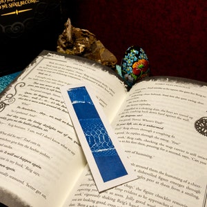 May include: An open book with a blue bookmark, a blue and white egg, and a close-up of the text "The Bewitchers... they... we well we have" and "So I gathered. And..."