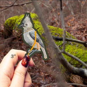 Mésange en touffe, peinture autocollante à la gouache, oeuvre d'art originale, découpée