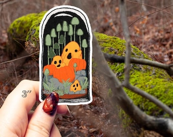 Halloween Terrarium Sticker, Original Artwork, Pumpkin Sheet Ghosts