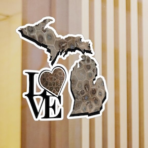 Michigan Petoskey Stone Outdoor Vinyl Decal, Waterproof Sticker, Great Lakes Car Decal, Laptop Sticker, Michigan Gift