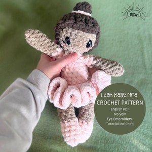 Crochet Pattern with Eye Embroidery Tutorial: Leah Ballerina, Amigurumi Doll, Crochet Doll, Crochet Tutorial, Eye Embroidery Tutorial