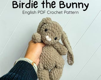 Amigurumi lapin motif au crochet PDF - doudou ou couette Birdie le lapin - jouet animal des bois - broderie d&#39;oeil