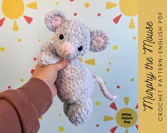 Modèle au crochet : couette ou peluche Murphy la souris, crochet avec la souris, amigurumi de la souris, modèle au crochet avec la souris, lovey au crochet, broderie d&#39;yeux