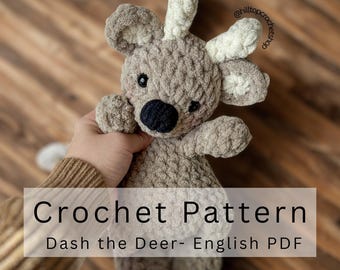 Crochet Pattern: Dash the Deer Snuggler or Plushie, Deer crochet, Deer Amigurumi, Reindeer Crochet Pattern, Crochet Lovey, Eye Embroidery