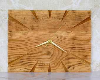 Horloge murale moderne rectangulaire originale en bois chêne
