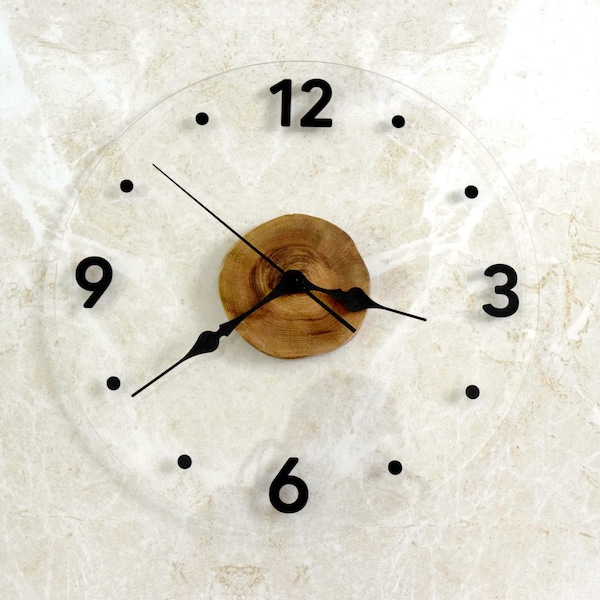 Horloge murale ronde en bois et acrylique