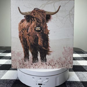 Highland Cow Tissue Box Cover – Rustic Farmhouse Decor, Plaid Wooden Tissue Holder