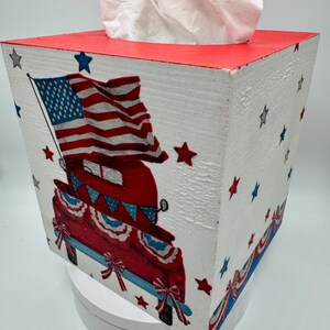 Patriotic Red Truck Tissue Box Cover: American Flag Decor
