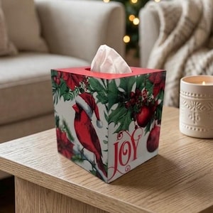 Cardinal Tissue Box Cover Christmas Holder Red Cardinal Christmas Decoration Santa Hat Bird Design Joy Ornament Holiday Gift Men Bathroom