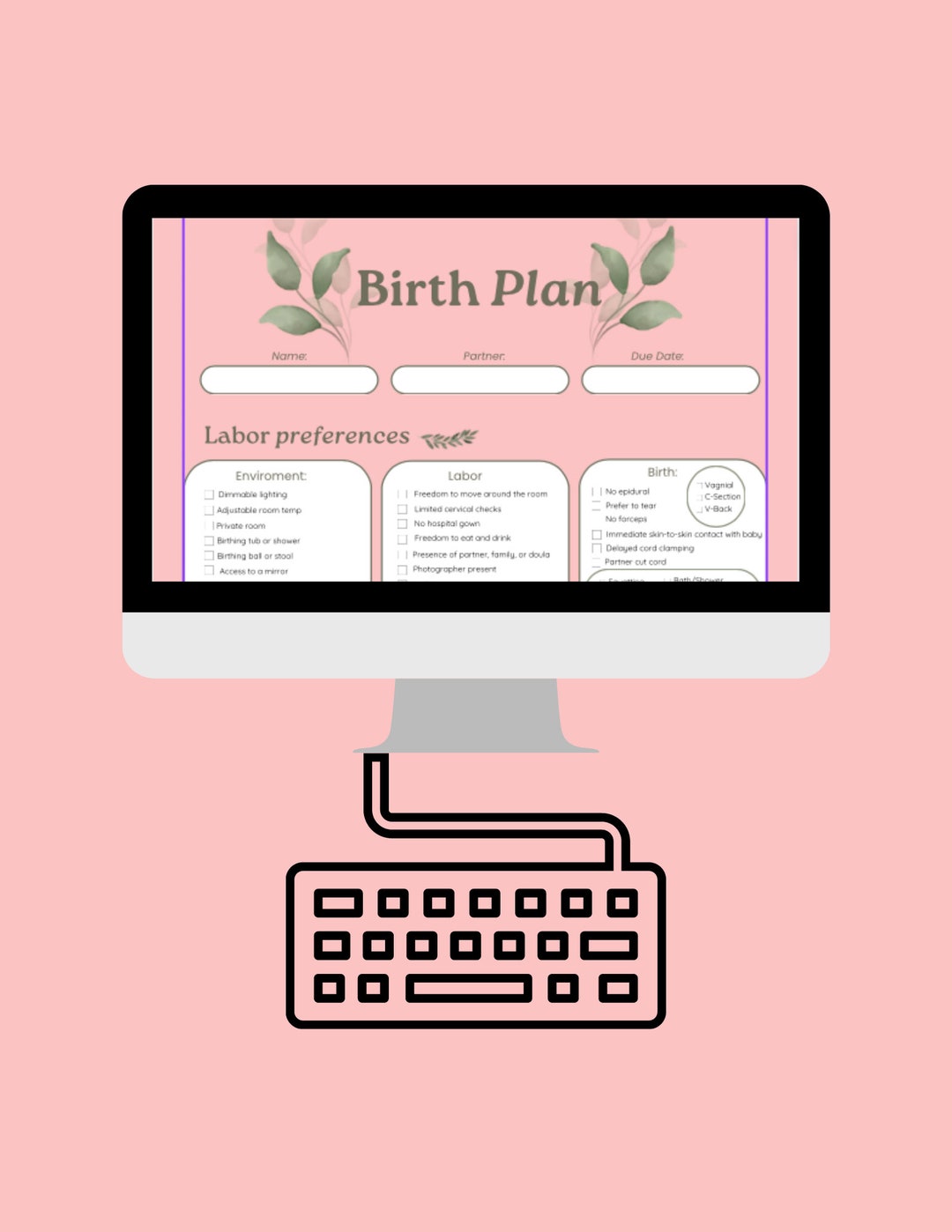 Birth Plan Template Pregnancy Planner Labor And Delivery Etsy