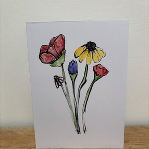 kleurrijke bloemenwenskaart voor haar, elke gelegenheid, bedankt, ik denk aan je, veel succes, verjaardag