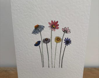 A September Flowers greeting card designed her, suitable for a September birthday or any occasion.