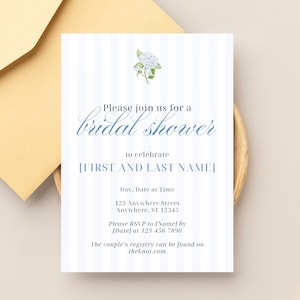 Bridal Shower Invitation Canva Template | Editable Invitation | Instant Digital Download | Spring Summer Blue and White Hydrangea Design