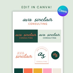 Canva Brand Kit Bold Feminine | Green Mint and Orange Script Logo Template | Instant Download, Editable Colorful Small Business Branding