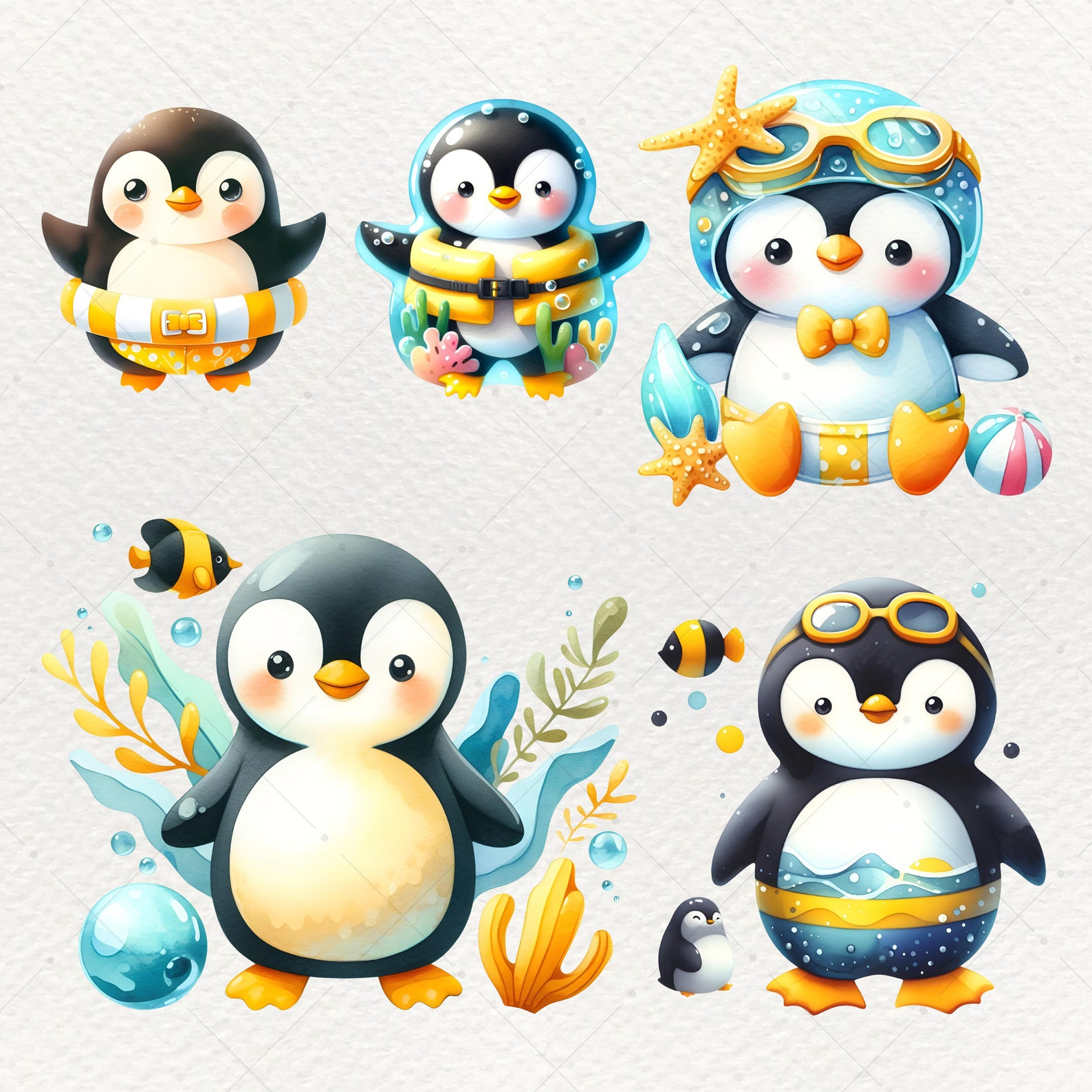 Summer Penguin Clipart Set, PNG Nursery Art (digital Download) - Etsy