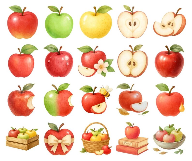Apple Clipart Bundle | Red Green Yellow Apple PNG | Cute Fruit ...