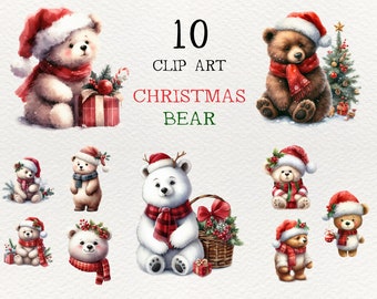 Watercolor illustrations, Christmas bears, AI art, digital art, AI created prints, clipart, watercolor paintings, watercolor clipart.