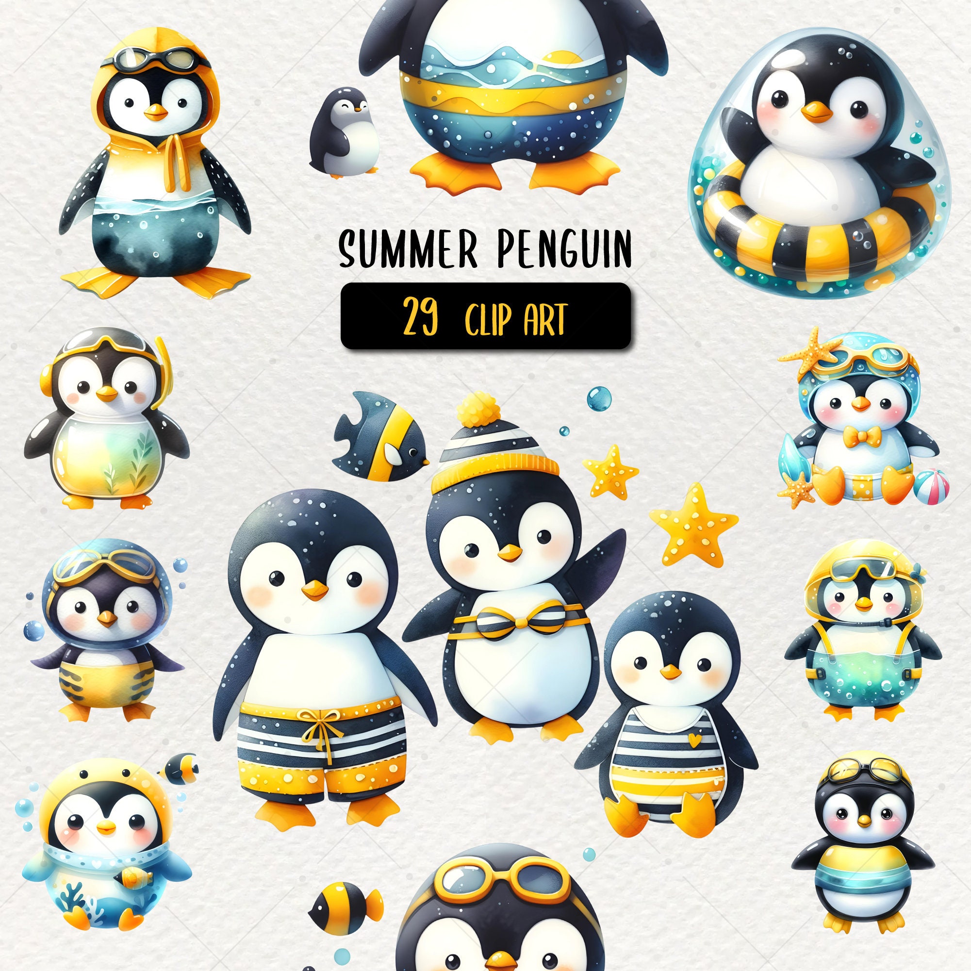 Summer Penguin Clipart Set, PNG Nursery Art (digital Download) - Etsy