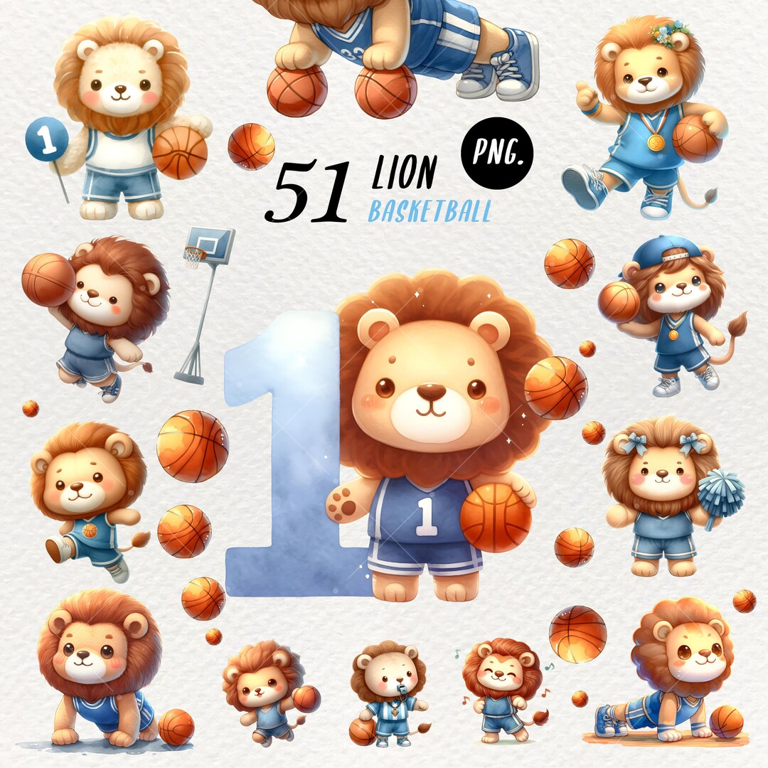 Cute Lion Basketball Clipart, Nursery Art (digital Download) - Etsy