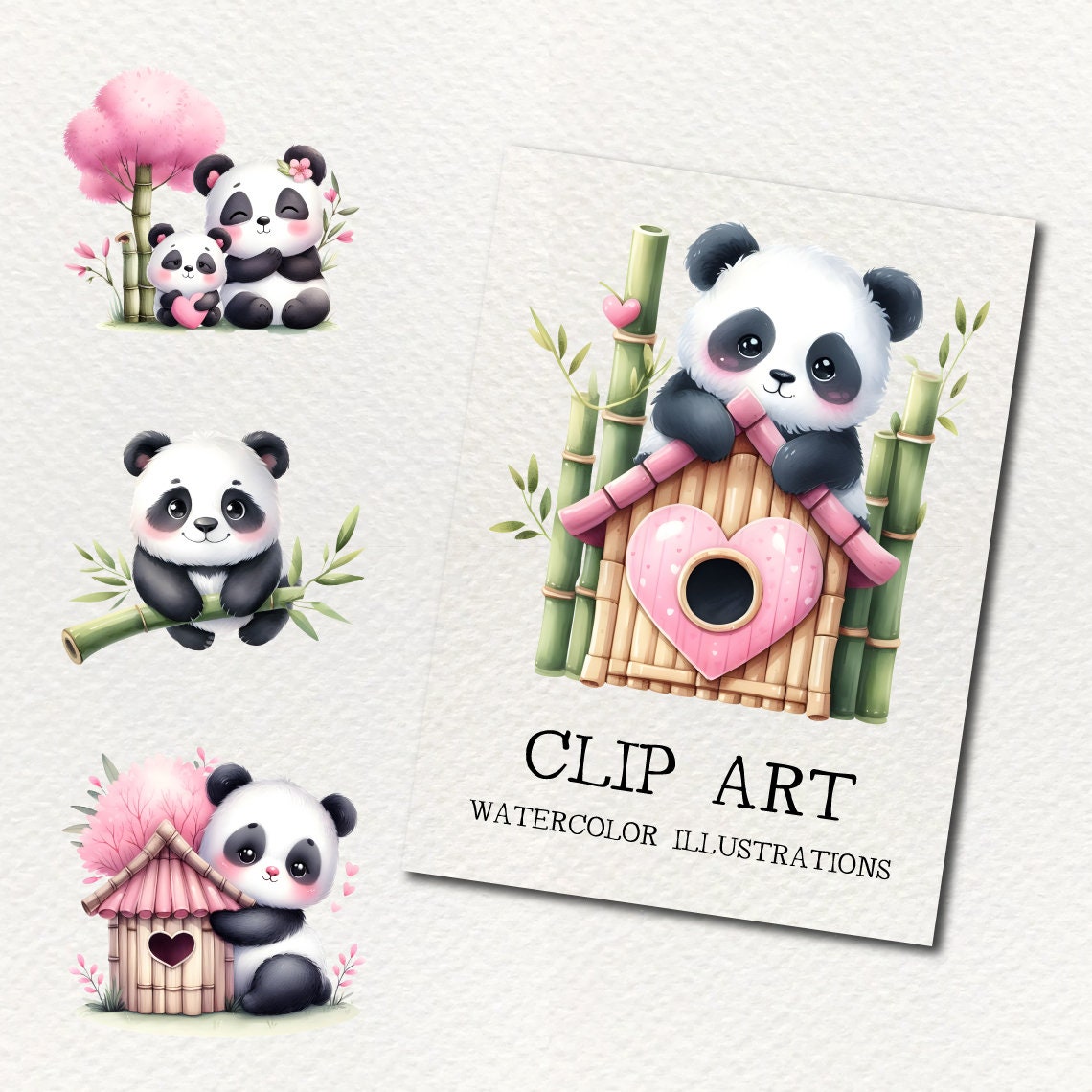 Panda Clipart, Watercolor Clipart, Animal Clipart, Spring Animals, Baby ...