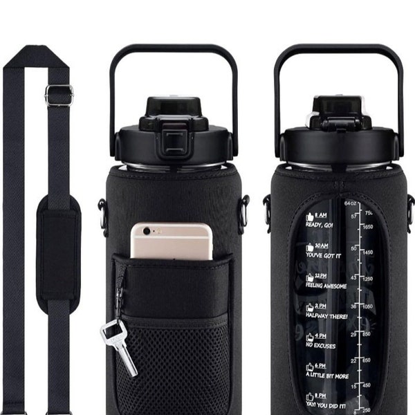 Half Gallon 2 Lt Water Bottle, with cover and drinking time marker, leak-proof, with straw, for men and women for gym training.