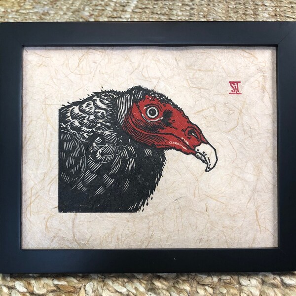 Saque a relucir su impresión muerta / Impresión 8 x 10 / Impresión Linograbado / Impresión de buitre de Turquía / Arte sin enmarcar / Raptor Love / Impreso a mano / Papel Gampi