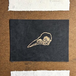 Crow Skull Mini Prints | 5 x 7 | Linocut Prints | Hand Printed | Bird Skull Prints | Unframed Art | Corvids | Nature Prints | Handmade Paper