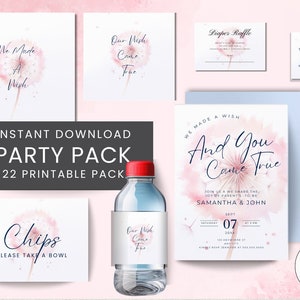 Spełniliśmy życzenie, a ono się spełniło, zestaw na baby shower, zaproszenie + 21 do natychmiastowego pobrania, w pełni edytowalny motyw życzeń na baby shower - BS002
