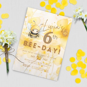 Happy Bee Day verjaardag, Kids Party uitnodiging, VOLLEDIG BEWERKBAAR, Kid Bumble Bee verjaardag, Honey Bee Party, afdrukbare Instant Download-KBD002