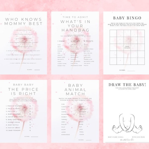 We Made A Wish And You Came True Baby Girl Shower Games Bundle of 9 Baby Shower Games, Pink Baby Shower, INSTANT Digital Download-BS002