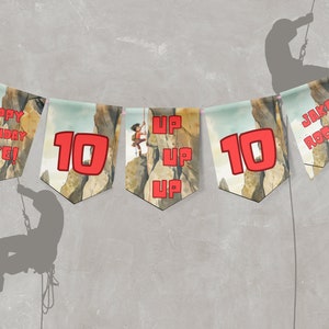 Lets Rock! Birthday Banner, Kids Rock Climbing Birthday Banner, 8 Rock Climbing Party Flags, EDITABLE, Printable Instant Download-KBD009