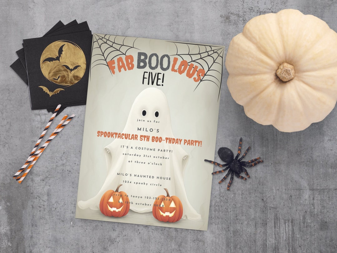 Halloween 5th Birthday Invitation Fab Boo Lous Five Cute Etsy