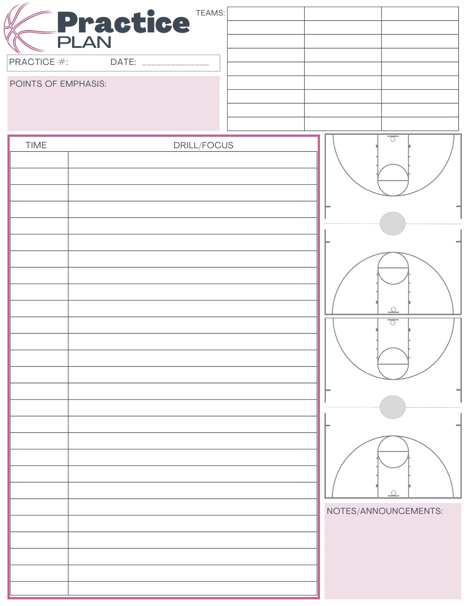 Basketball Practice Plan Templates 3 Digital Download Pink Etsy Basketball Practice Plan Templates 3 Digital Download Pink Etsy