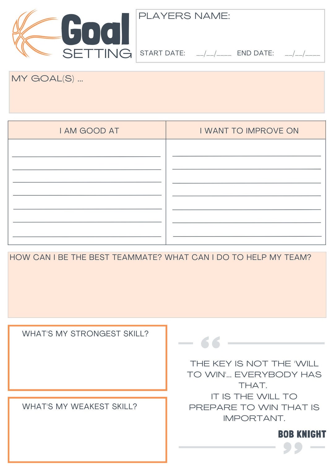 Basketball Goal Setting & Habit Tracker Pack - Digital Download