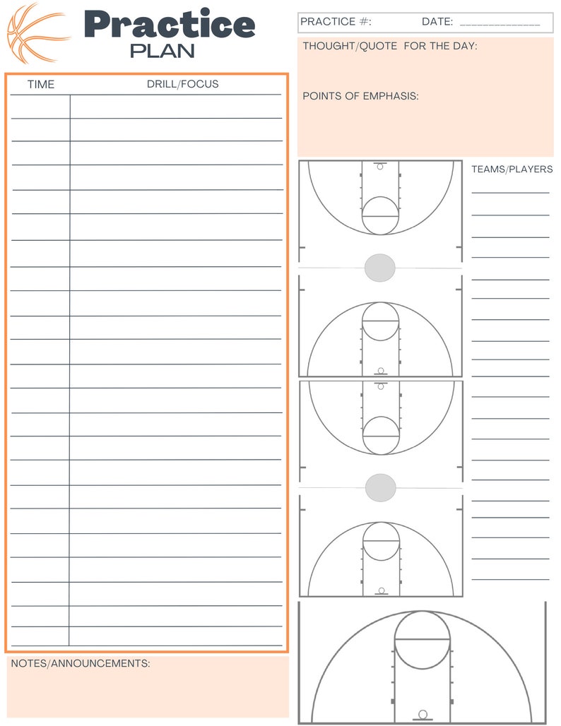 Basketball Practice Plan Templates (3) Digital Download Orange Etsy