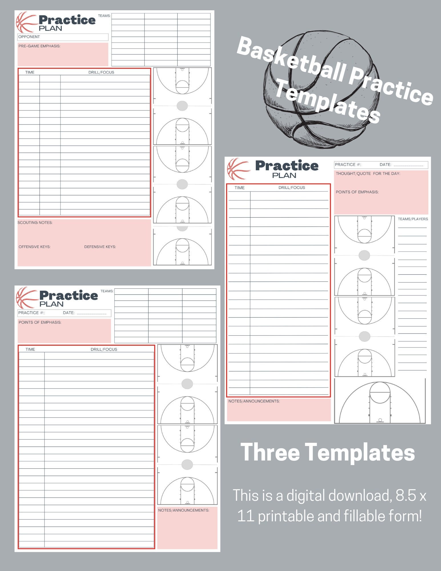 Basketball Practice Plan Templates 3 Digital Download Red Etsy Basketball Practice Plan Templates 3 Digital Download Red Etsy
