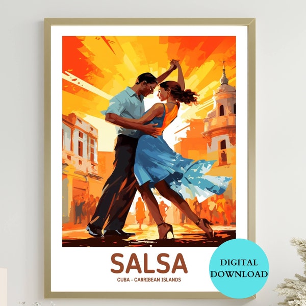 Poster de danse salsa à Cuba à imprimer- Poster Cuba - Idéal pour un cadeau pour danseurs de salsa - cadeaux pour professeurs de danse.