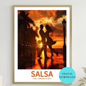 Salsa Dance Poster - Printable Salsa Poster - Salsa Dancer - Printable Wall Art - Dance Studio Decor - Dance Teacher Gift - Sunset Wall Art