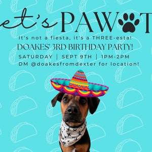 Custom Dog Birthday Party Invitation Digital Download