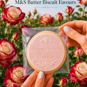 Transparent Cellophane Biscuit Bags + Stickers Wedding Birthday Favour, Fits M&S All Butter Biscuits 7cmx7cm or 10cmx10cm Peel and Seal Bags