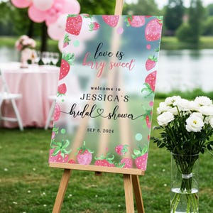 Strawberry Bridal Shower Welcome Sign, Love Is Berry Sweet Bridal Shower Sign, Berry Sweet Bridal Shower Decorations MyrtleRoyalBoutique
