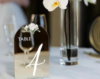 Floral Wedding Table Numbers, Acrylic Or Mirrored Table Numbers, Floral Wedding Decorations