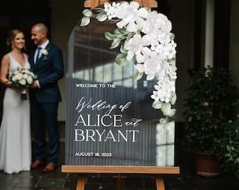 Letrero de bienvenida para boda, Letrero de boda con espejo, Letrero de boda floral, Letrero de bienvenida con espejo, Decoraciones de boda doradas, Letrero de espejo para boda